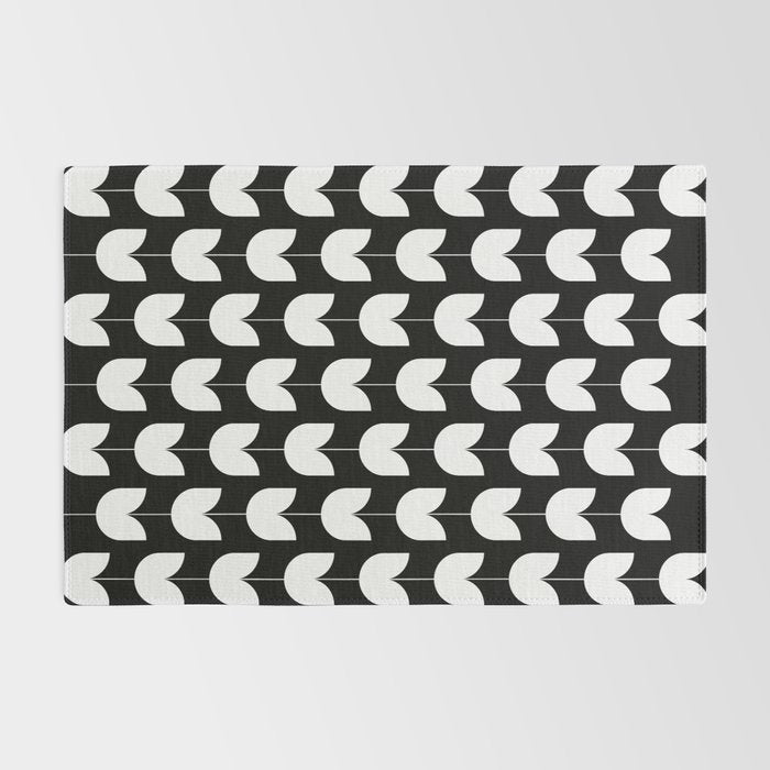 Spring Tulips IV Black and White Mid Century Flowers Rug Gallery Image 2