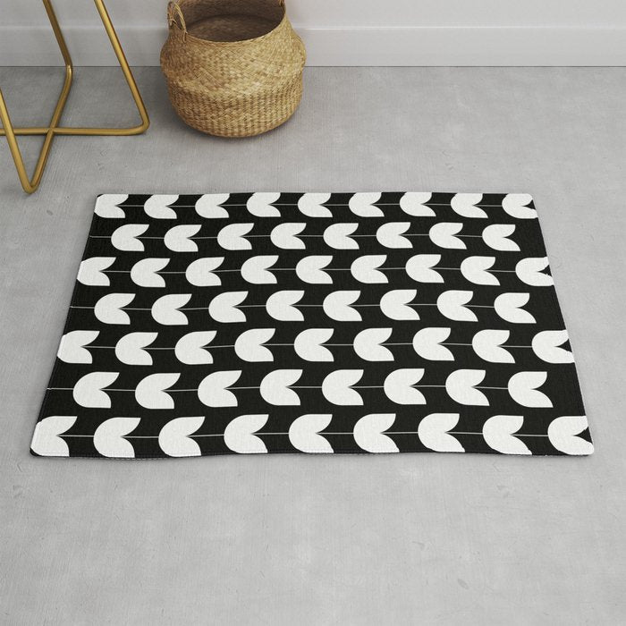 Spring Tulips IV Black and White Mid Century Flowers Rug Gallery Image 1