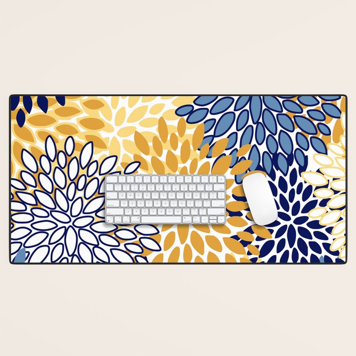 Floral Blooms, Yellow and Blue Flowers Desk Mat Gallery Image 1