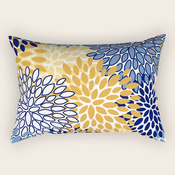 Floral Blooms, Yellow and Blue Flowers Rectangular Pillow Gallery Image 2