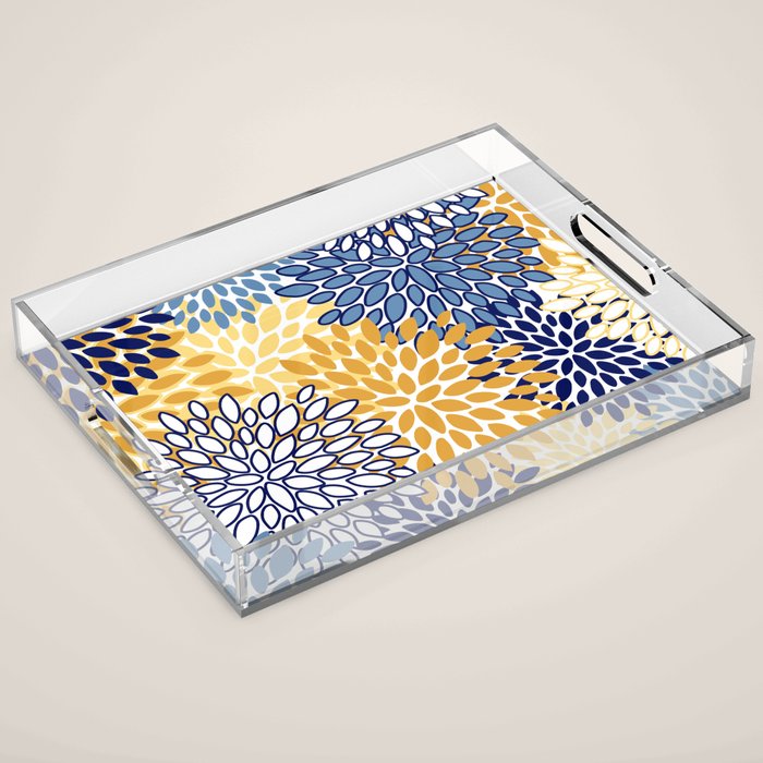 Floral Blooms, Yellow and Blue Flowers Acrylic Tray Gallery Image 1