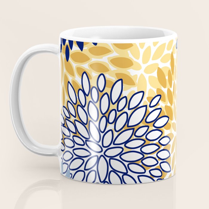 Floral Blooms, Yellow and Blue Flowers Coffee Mug Gallery Image 3