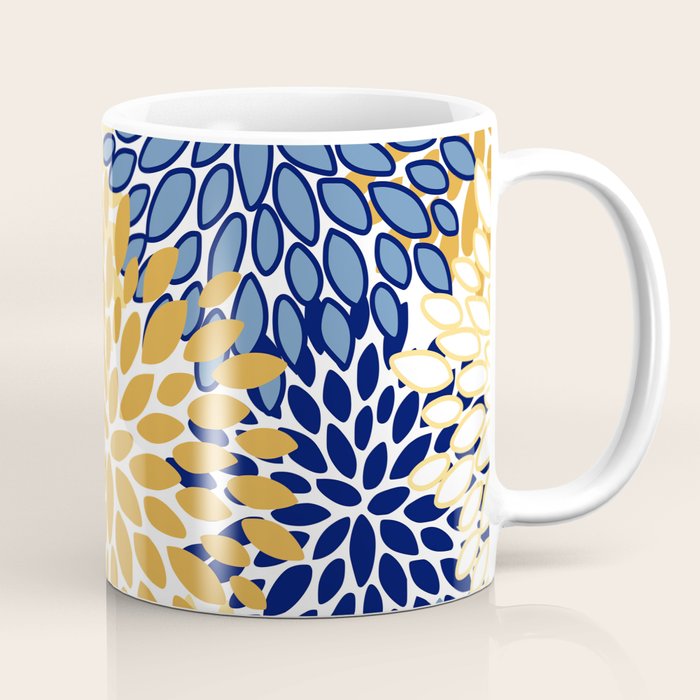Floral Blooms, Yellow and Blue Flowers Coffee Mug Gallery Image 1