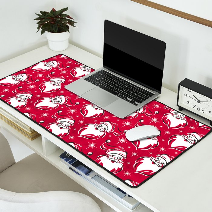 'Tis The Season Retro Santa Red White Pattern Desk Mat Gallery Image 2