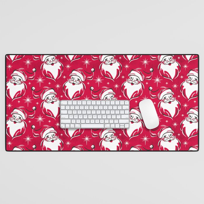 'Tis The Season Retro Santa Red White Pattern Desk Mat Gallery Image 1
