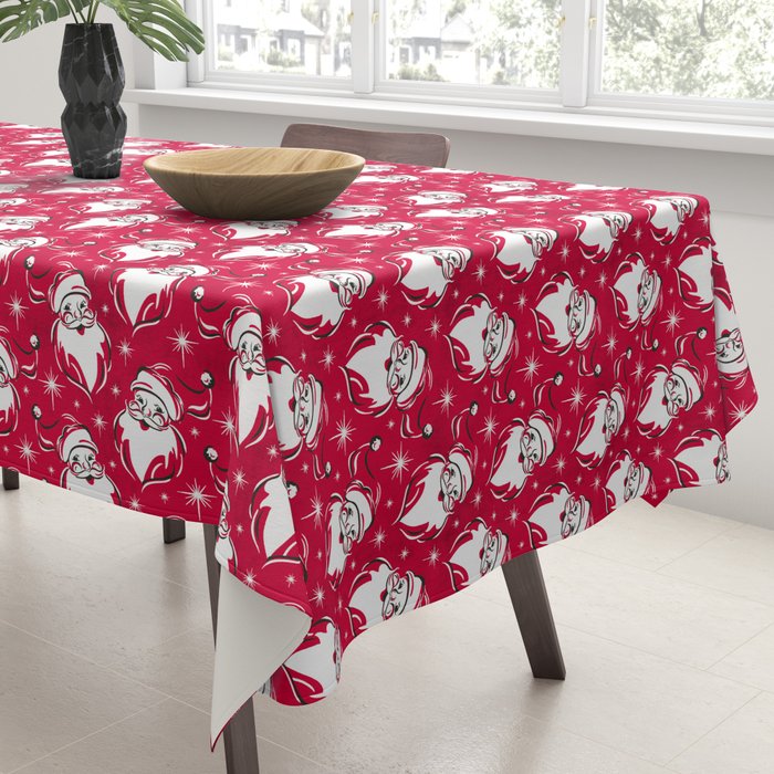 'Tis The Season Retro Santa Red White Pattern Tablecloth Gallery Image 3