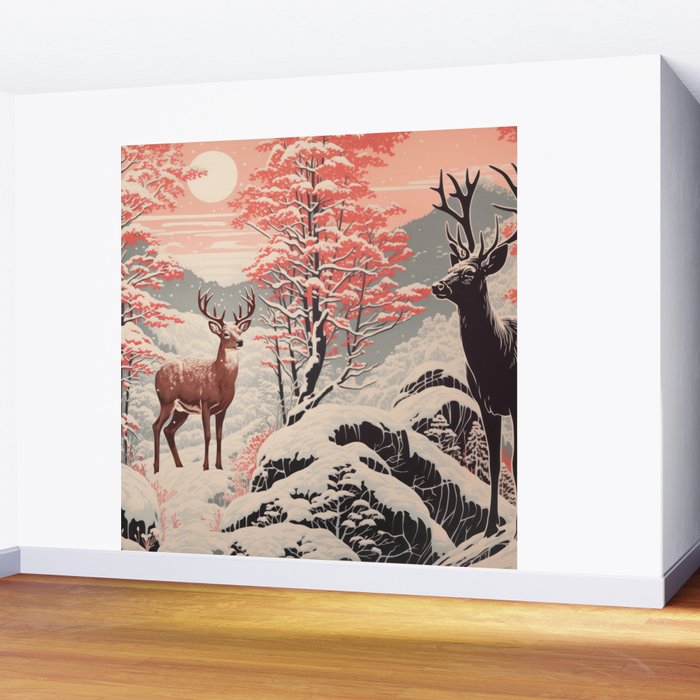 Majestic Winter Mountain Deer  Wall Mural Gallery Image 2