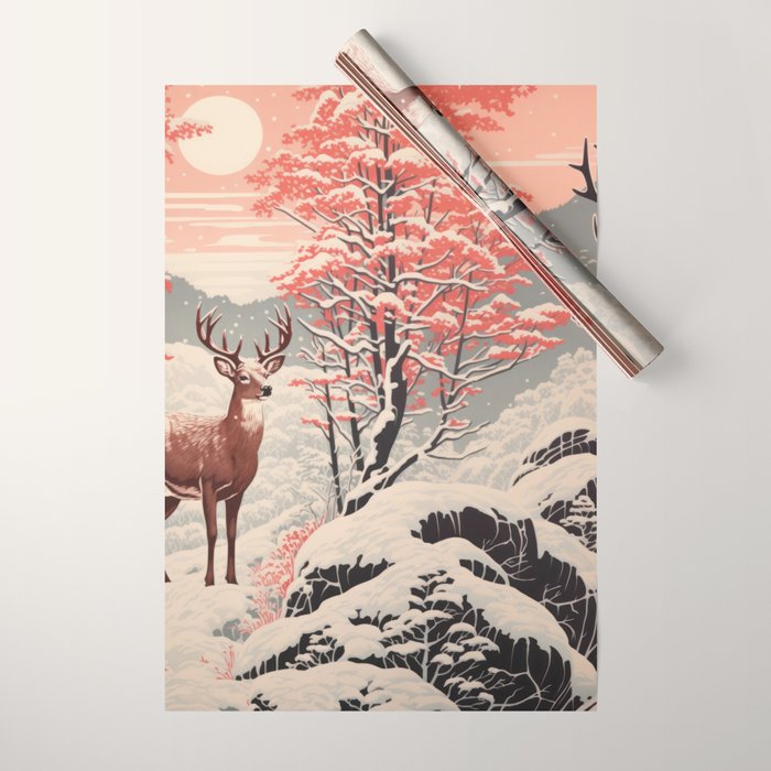 Majestic Winter Mountain Deer  Wrapping Paper Gallery Image 1