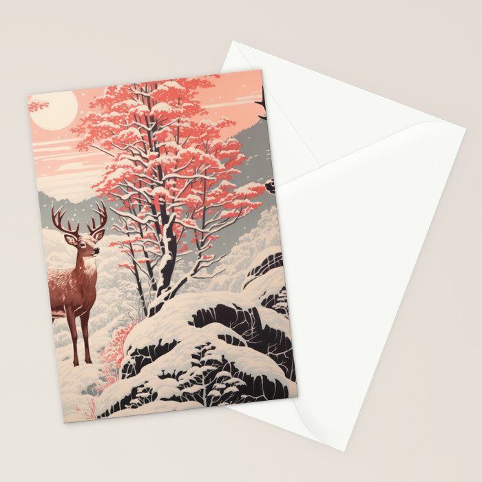 Majestic Winter Mountain Deer  Stationery Card Gallery Image 2
