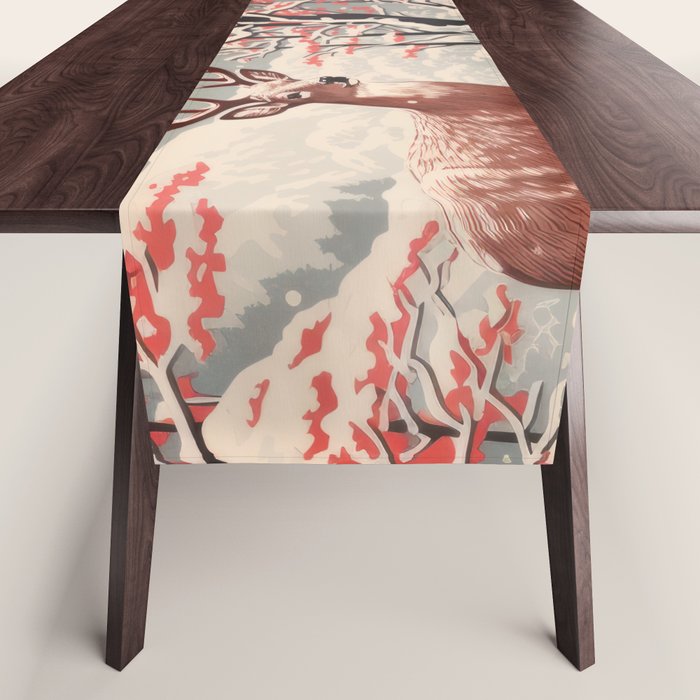 Majestic Winter Mountain Deer  Table Runner Gallery Image 1