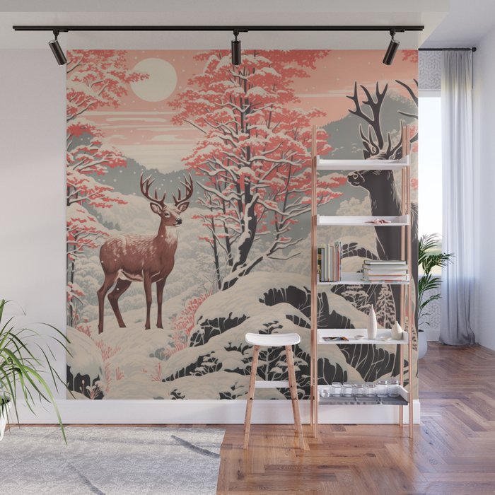 Majestic Winter Mountain Deer  Wall Mural Gallery Image 1