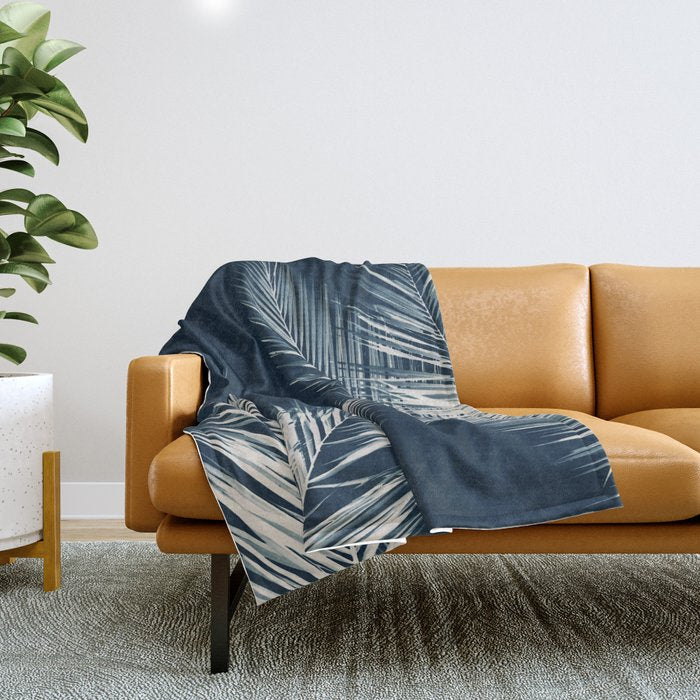 Palm Cyanotype #2 Throw Blanket Gallery Image 1