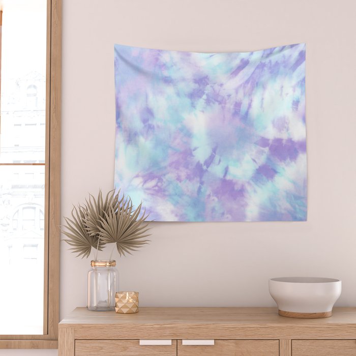 Purple and Blue Pastel Tie-Dye Wall Tapestry Gallery Image 2