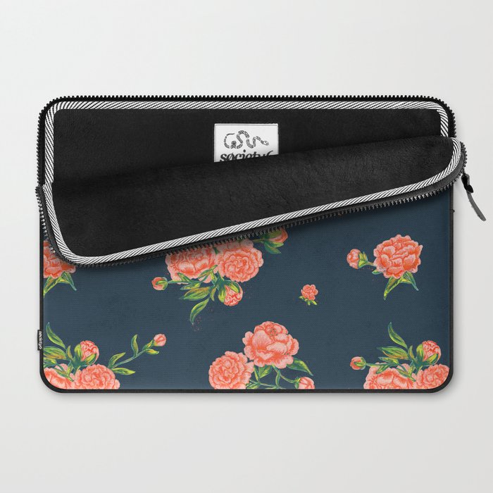 Painted Peonies Print - Coral and Navy Laptop Sleeve Gallery Image 2