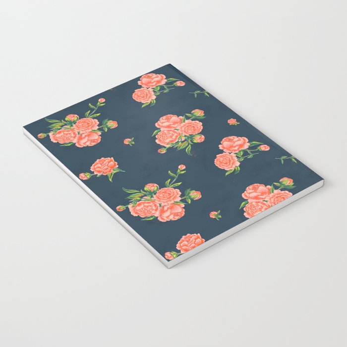 Painted Peonies Print - Coral and Navy Notebook Gallery Image 3