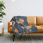 Painted Peonies Print - Coral and Navy Throw Blanket Gallery Image 1