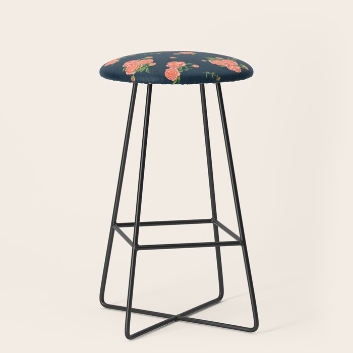 Painted Peonies Print - Coral and Navy Stool Gallery Image 1