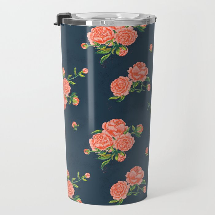Painted Peonies Print - Coral and Navy Travel Mug Gallery Image 3