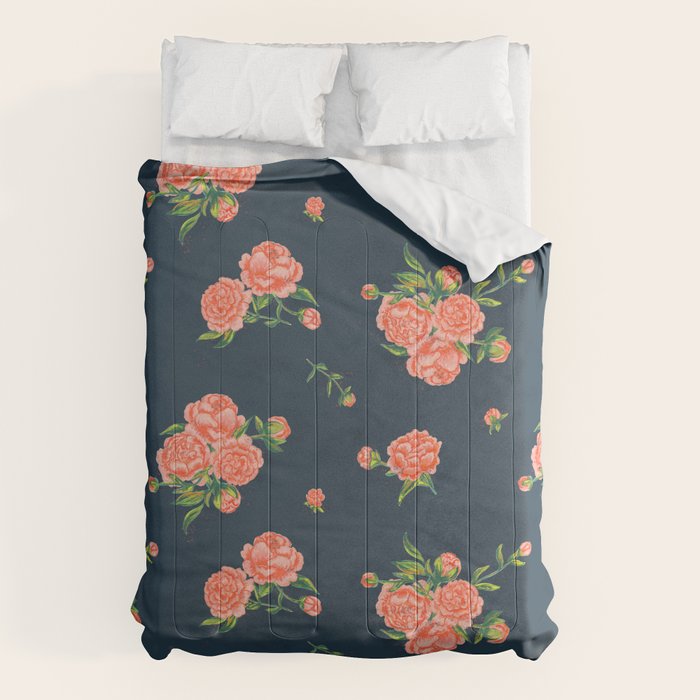 Painted Peonies Print - Coral and Navy Comforter Gallery Image 6