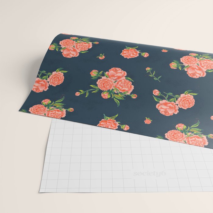 Painted Peonies Print - Coral and Navy Wrapping Paper Gallery Image 2