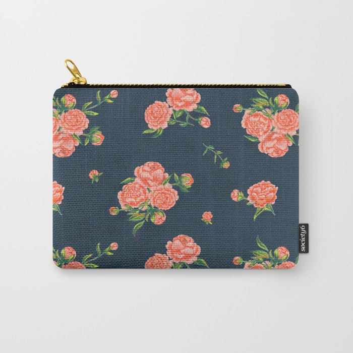 Painted Peonies Print - Coral and Navy Carry All Pouch Gallery Image 1