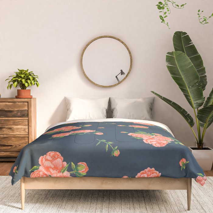 Painted Peonies Print - Coral and Navy Comforter Gallery Image 3