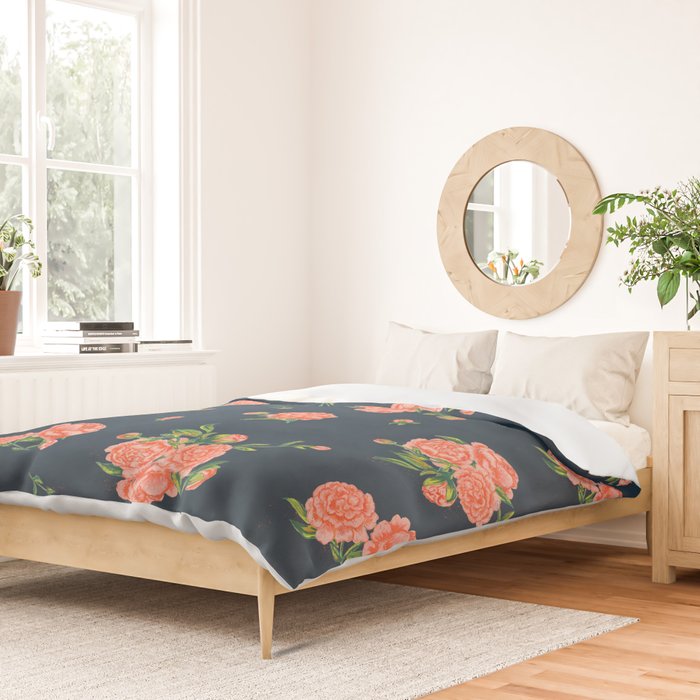 Painted Peonies Print - Coral and Navy Duvet Cover Gallery Image 2