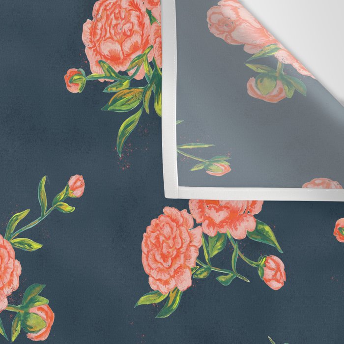 Painted Peonies Print - Coral and Navy Wall Tapestry Gallery Image 3