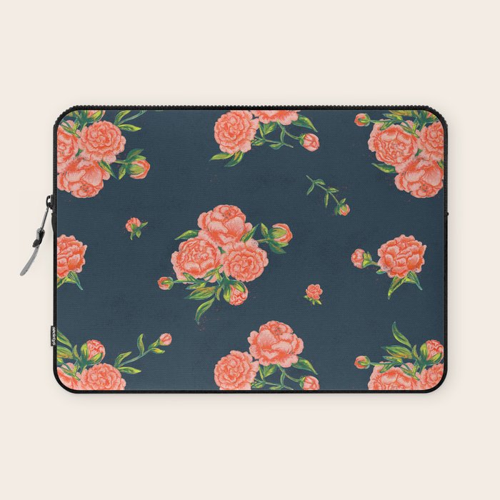 Painted Peonies Print - Coral and Navy Laptop Sleeve Gallery Image 1