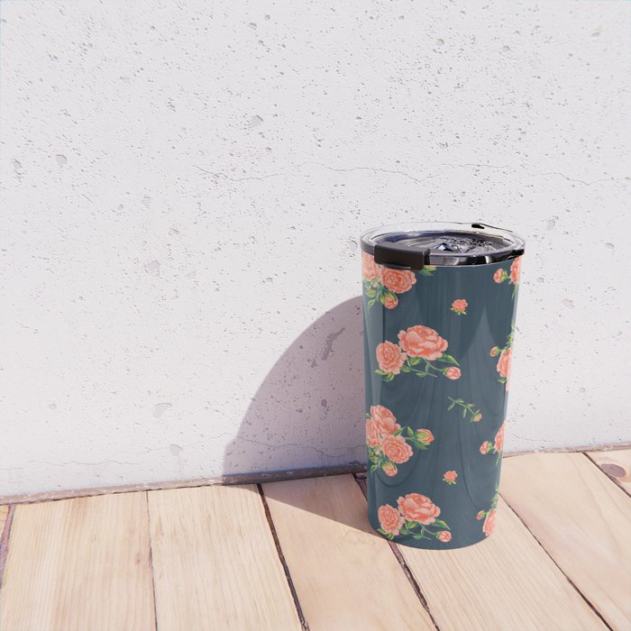 Painted Peonies Print - Coral and Navy Travel Mug Gallery Image 4
