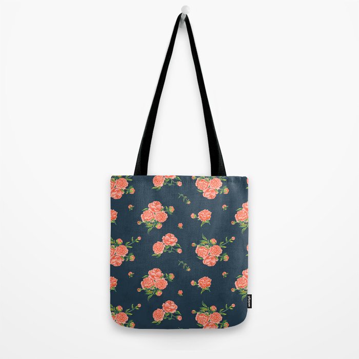Painted Peonies Print - Coral and Navy Tote Bag Gallery Image 2