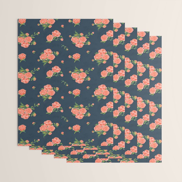 Painted Peonies Print - Coral and Navy Wrapping Paper Gallery Image 3