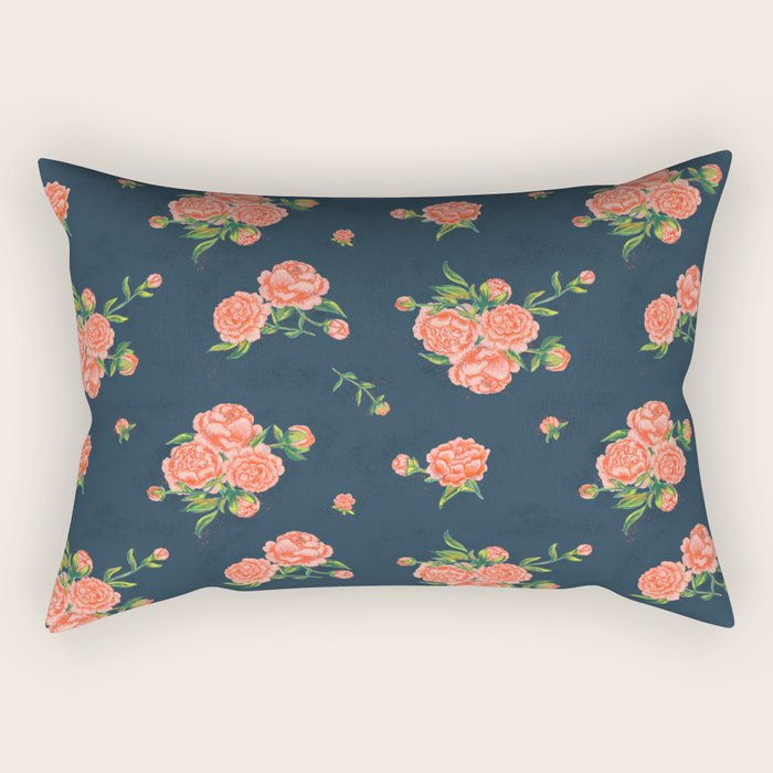 Painted Peonies Print - Coral and Navy Rectangular Pillow Gallery Image 2