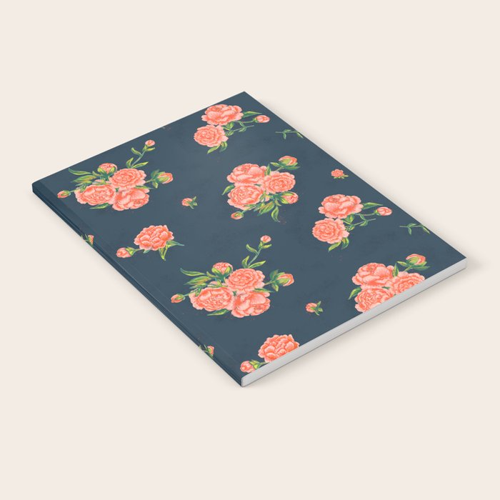 Painted Peonies Print - Coral and Navy Notebook Gallery Image 1