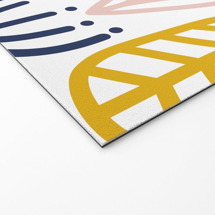 Cheerful Garden Minimalist Botanical Pattern in Mustard, Blush Pink, Navy Blue, and White Welcome Mat Gallery Image 2