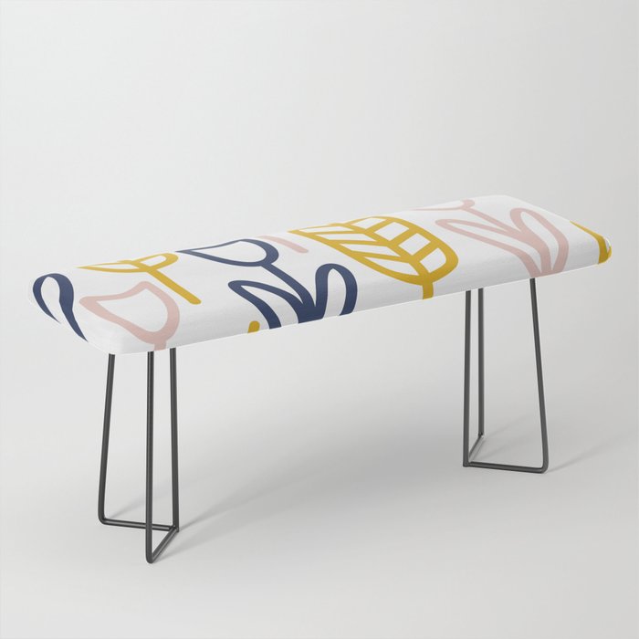 Cheerful Garden Minimalist Botanical Pattern in Mustard, Blush Pink, Navy Blue, and White Bench Gallery Image 1