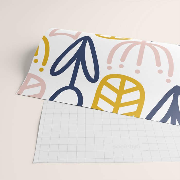 Cheerful Garden Minimalist Botanical Pattern in Mustard, Blush Pink, Navy Blue, and White Wrapping Paper Gallery Image 2