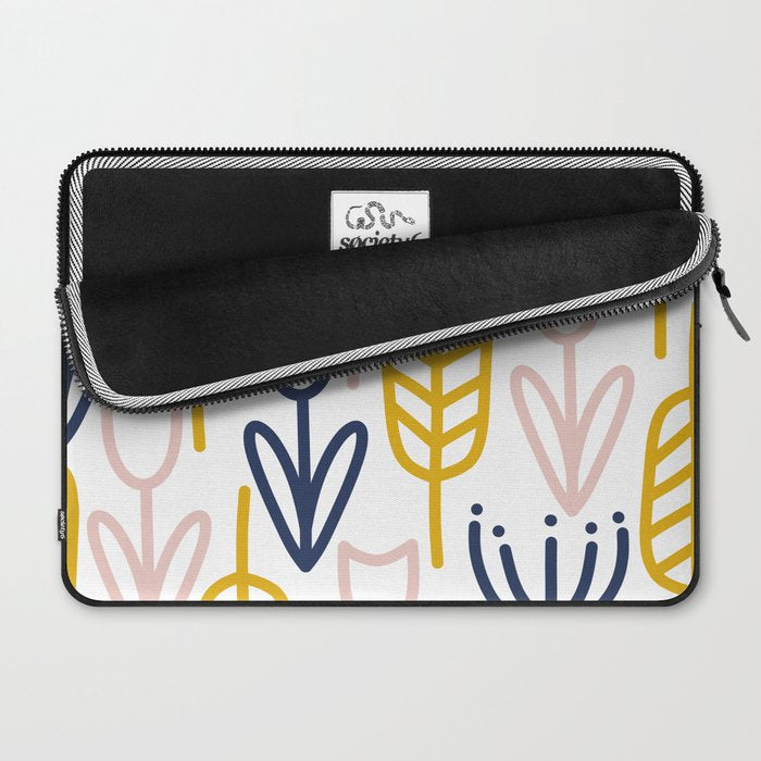 Cheerful Garden Minimalist Botanical Pattern in Mustard, Blush Pink, Navy Blue, and White Laptop Sleeve Gallery Image 2