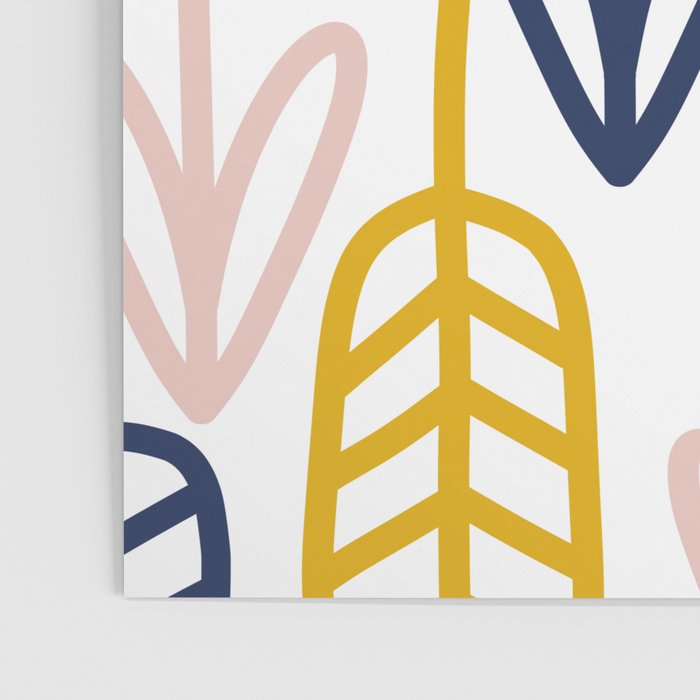 Cheerful Garden Minimalist Botanical Pattern in Mustard, Blush Pink, Navy Blue, and White Poster Gallery Image 3
