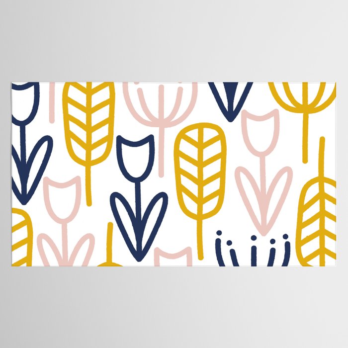 Cheerful Garden Minimalist Botanical Pattern in Mustard, Blush Pink, Navy Blue, and White Tablecloth Gallery Image 2