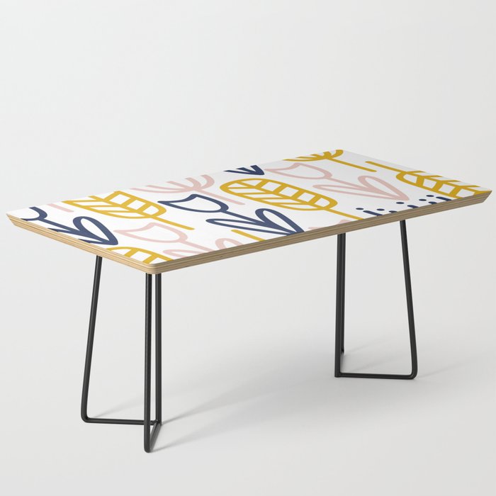 Cheerful Garden Minimalist Botanical Pattern in Mustard, Blush Pink, Navy Blue, and White Coffee Table Gallery Image 1