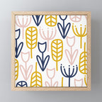 Cheerful Garden Minimalist Botanical Pattern in Mustard, Blush Pink, Navy Blue, and White Mini Art Print Gallery Image 1