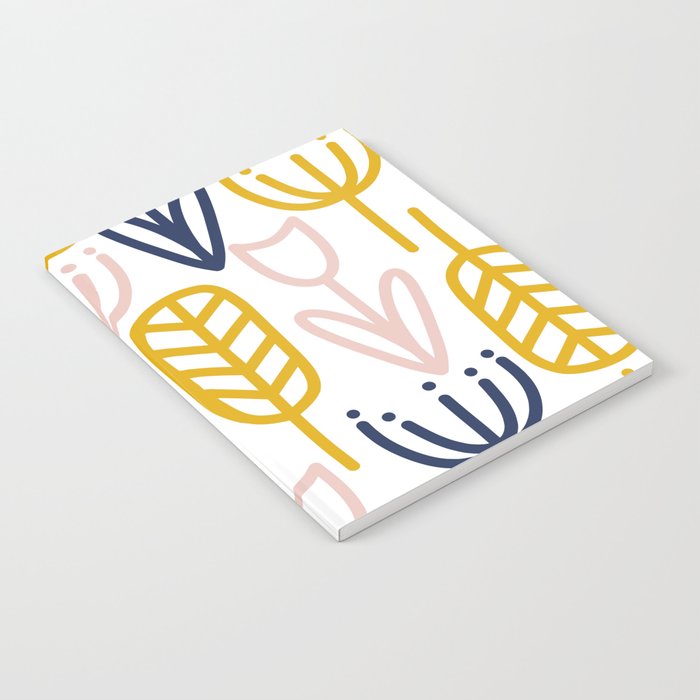 Cheerful Garden Minimalist Botanical Pattern in Mustard, Blush Pink, Navy Blue, and White Notebook Gallery Image 1