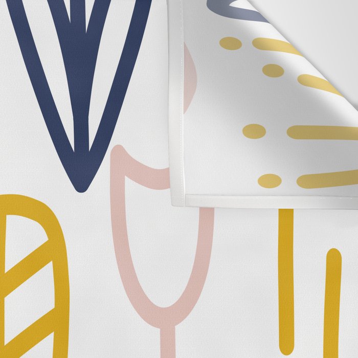 Cheerful Garden Minimalist Botanical Pattern in Mustard, Blush Pink, Navy Blue, and White Wall Tapestry Gallery Image 3