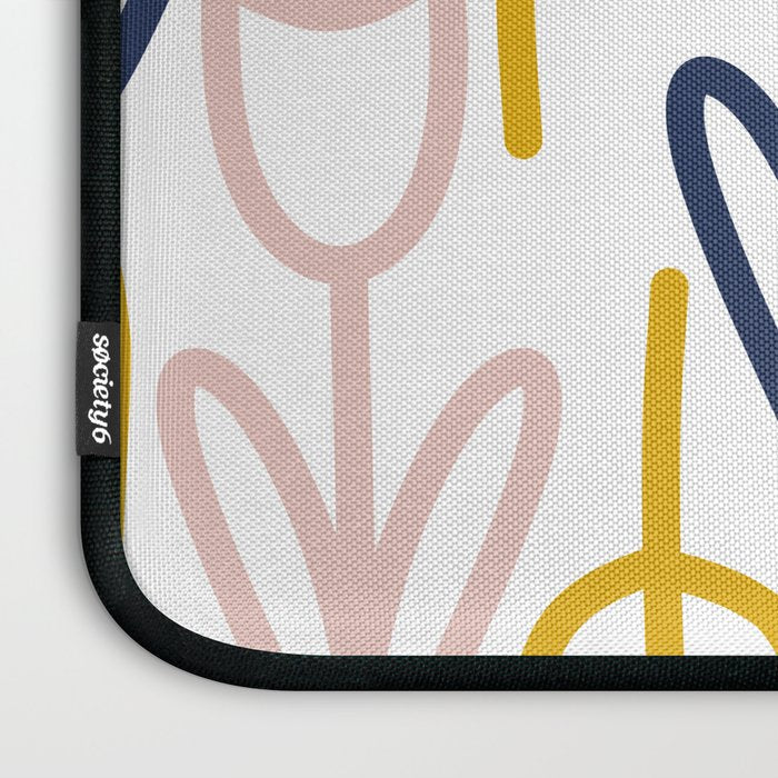 Cheerful Garden Minimalist Botanical Pattern in Mustard, Blush Pink, Navy Blue, and White Laptop Sleeve Gallery Image 3