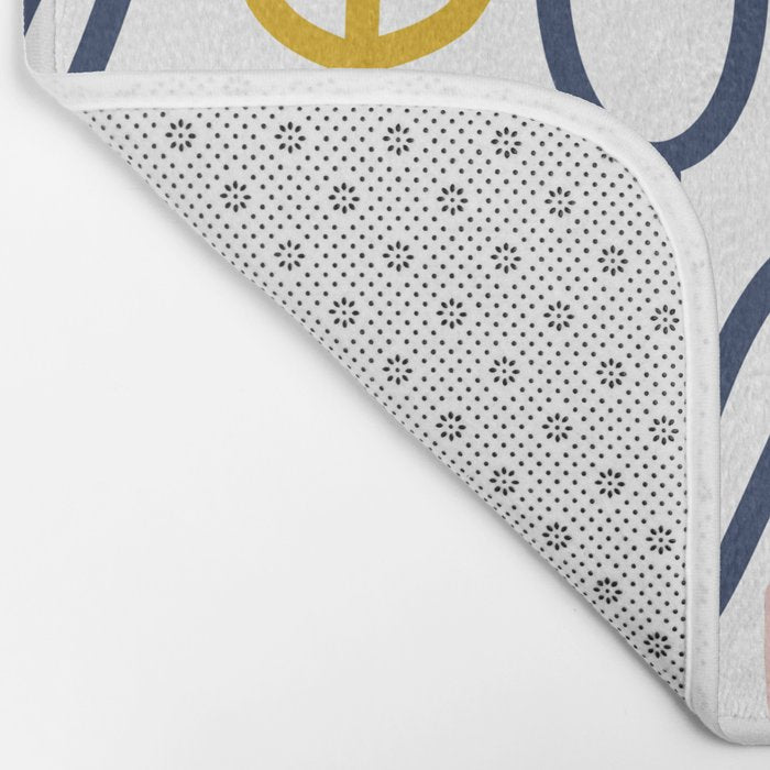 Cheerful Garden Minimalist Botanical Pattern in Mustard, Blush Pink, Navy Blue, and White Bath Mat Gallery Image 2