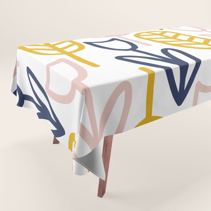 Cheerful Garden Minimalist Botanical Pattern in Mustard, Blush Pink, Navy Blue, and White Tablecloth Gallery Image 1