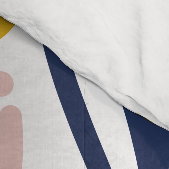 Cheerful Garden Minimalist Botanical Pattern in Mustard, Blush Pink, Navy Blue, and White Comforter Gallery Image 4