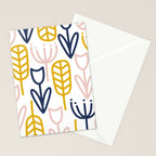 Cheerful Garden Minimalist Botanical Pattern in Mustard, Blush Pink, Navy Blue, and White Stationery Card Gallery Image 2