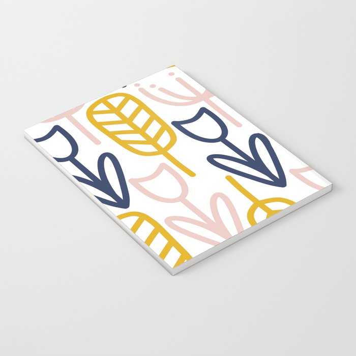 Cheerful Garden Minimalist Botanical Pattern in Mustard, Blush Pink, Navy Blue, and White Notebook Gallery Image 3